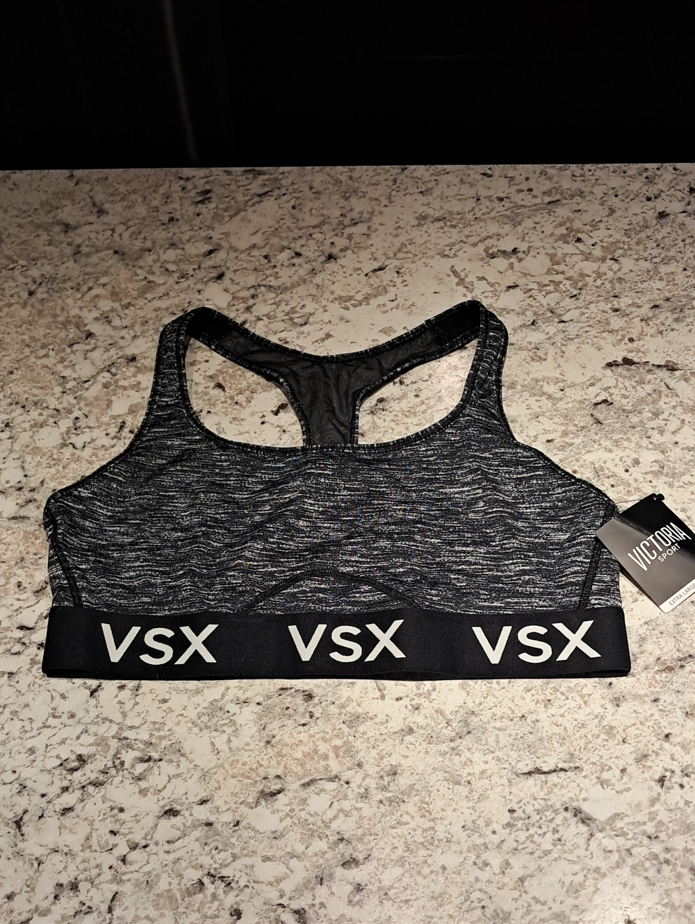 NWT! Victoria's Secret VSX Black Heather Racerback Sports Bra Size XL